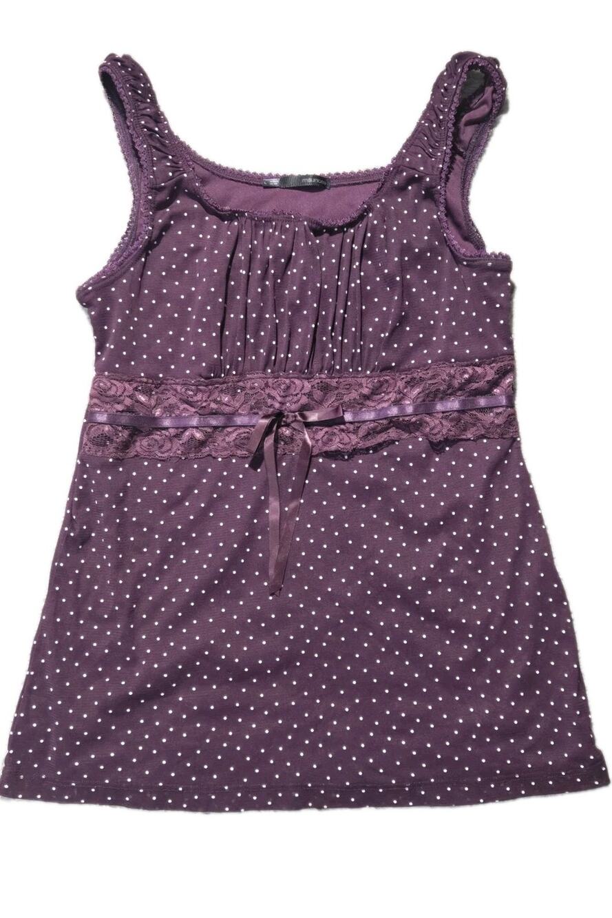 Maurices Plum Polka Dot Lace Layered Sleeveless Tank Top Shirt L